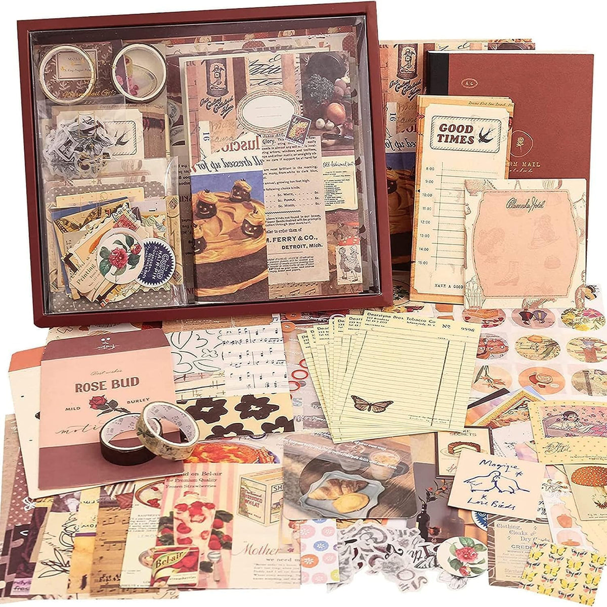 VIBE VISTA Vintage Aesthetic Scrapbook Kit, 346 Pcs, A6 Grid Notebook, Washi, Envelopes, Scrapbook Papers, Folding Labels, Background Papers, Photo Frames, Calendar Stickers, Stickers (Vintage)