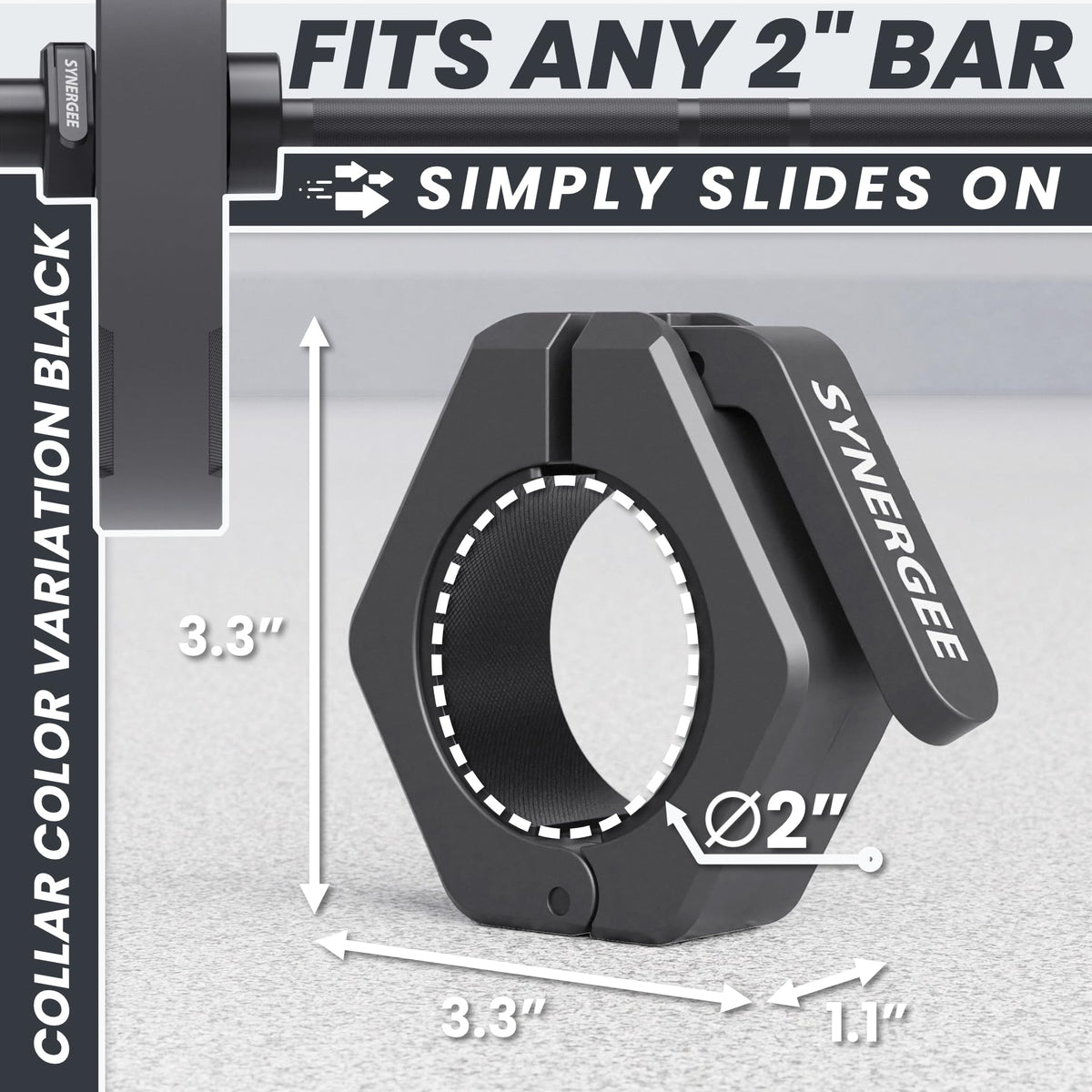 Synergee Black Magnetic Barbell Collars – Locking 2" Olympic Size Weight Clamps - Quick Release Collar Clips – Bar Clamps Great for Crossfit Olympic Lifts and Strength Training