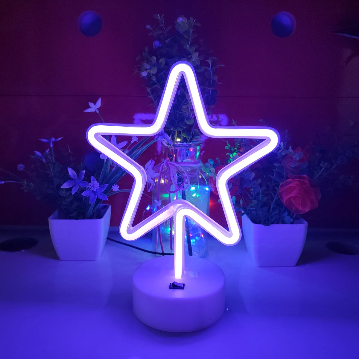 JYWJ Star Neon Signs with Holder Base,USB or 3-AA Battery Powered Neon Light,LED Desktop Wall Decoration,Various Parties,Decoration of Business Premises(Purple)
