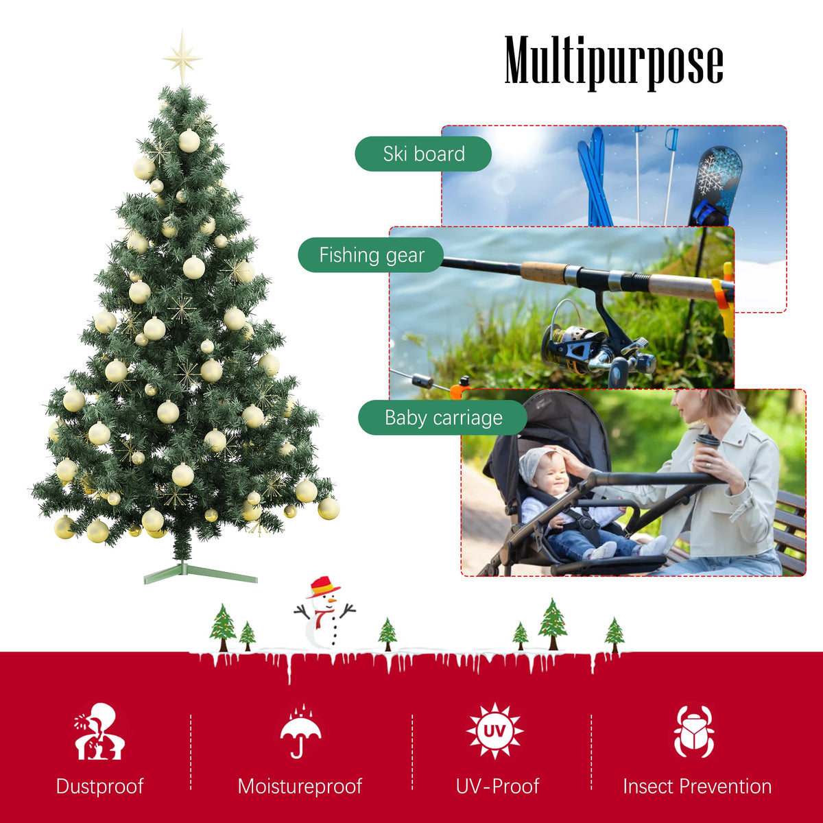 Cosy Family 7.5 ft Christmas Tree Storage Bag - Durable Heavy Duty Extra Large Artificial Xmas Holiday Tree Bag with Reinforced Handles and Dual Zippers Wide Opening - Red