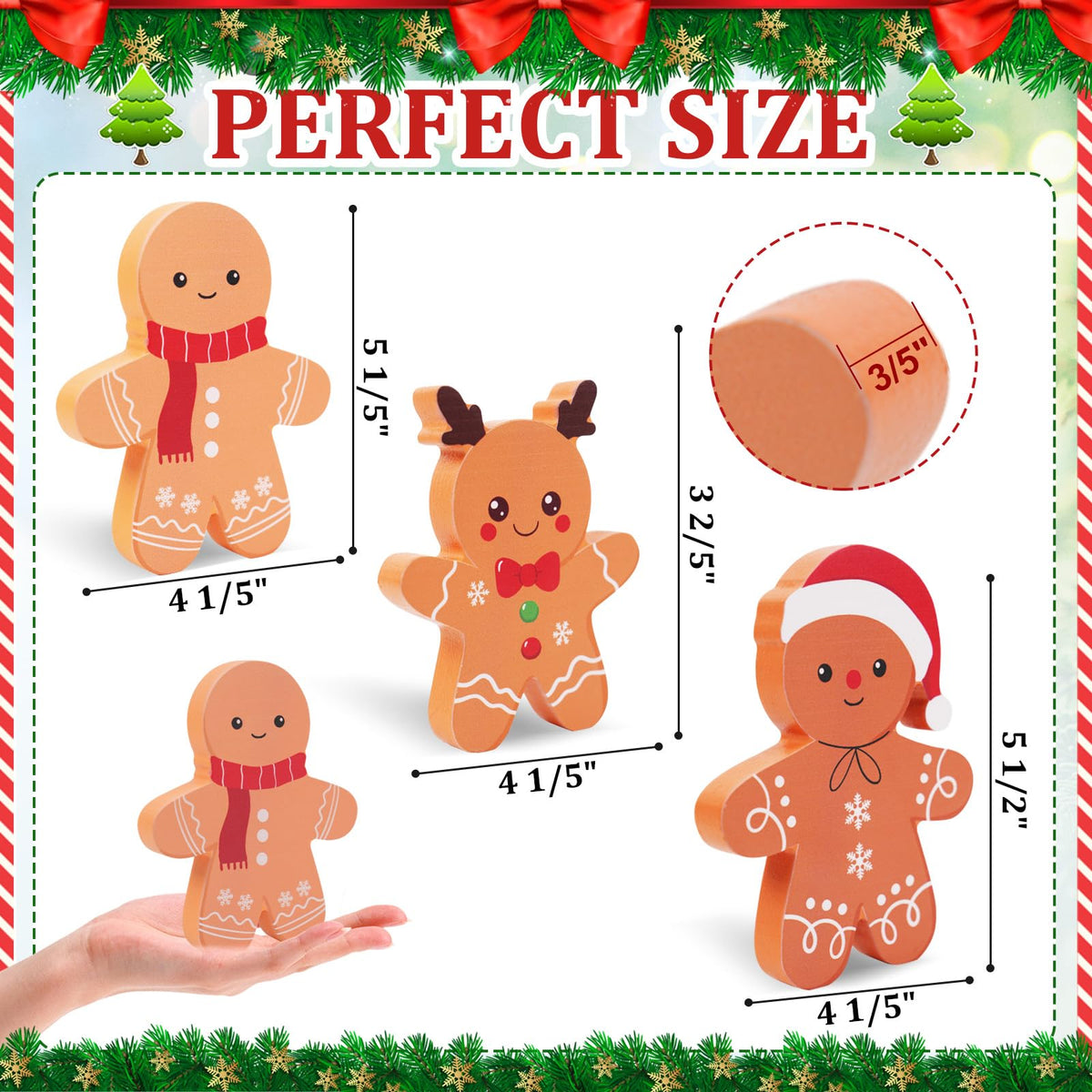 COCHIE Gingerbread Man Christmas Decorations Indoor, Tiered Tray Decor Set of 3, Wooden Gingerbread Blocks Xmas Table Decoration for Party, Home, Office, Shelf, Door (2024)