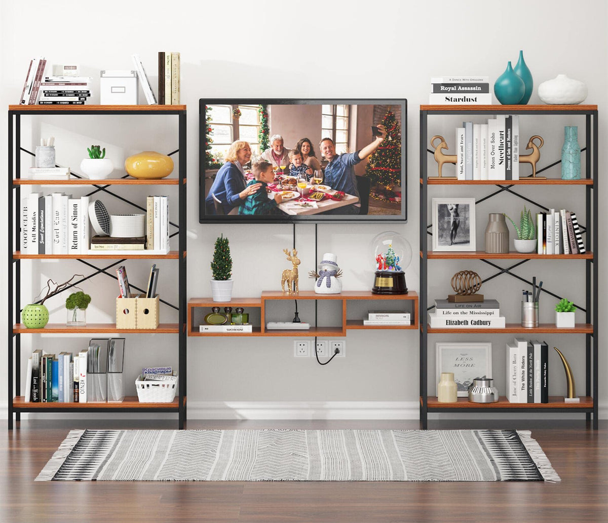Himimi Industrial Bookshelf 5-Tier Set of 2, Bookcase 58" H Ladder Shelf, Storage Shelves Rack Shelf Unit, Accent Furniture Metal Frame, Home Office Furniture, Vintage Brown（2PCS）