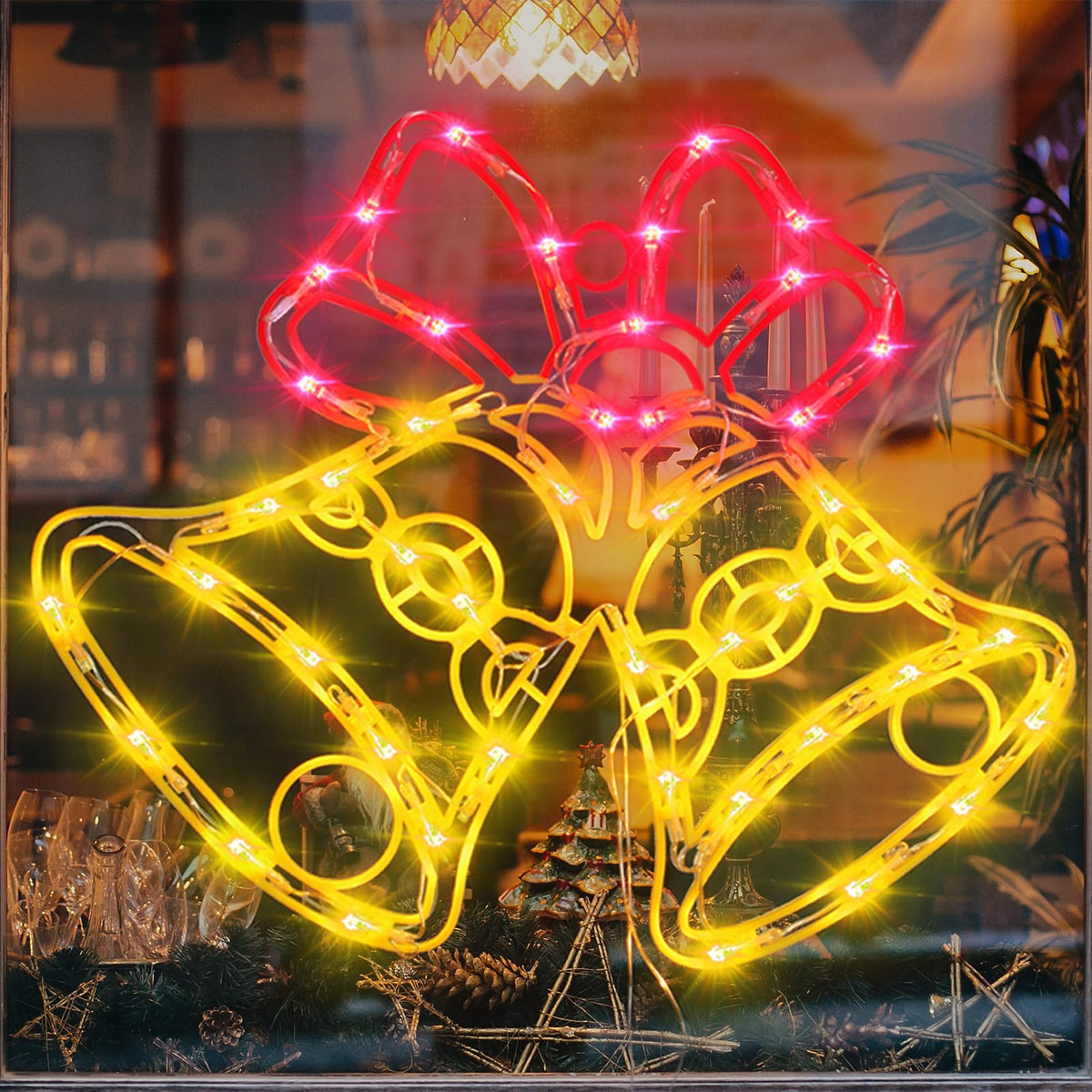 TRWYMZ Christmas Decorations - 16" Christmas Window Silhouette Lights - 4 Pack Colour Lighted Bell & Reindeer & Snowman & Angel for Holiday Indoor and Outdoor Wall Door Window Decorate