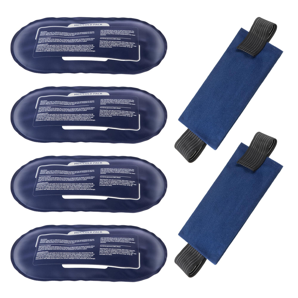 Ice Packs for Injuries Reusable, 4 Pack Hot and Cold Gel Packs and 2 Pack Adjustable Flexible Gel Wraps for Back Shoulders Arms Knees and Legs Injury Recovery, Alleviate Joint and Muscle Pain Relief