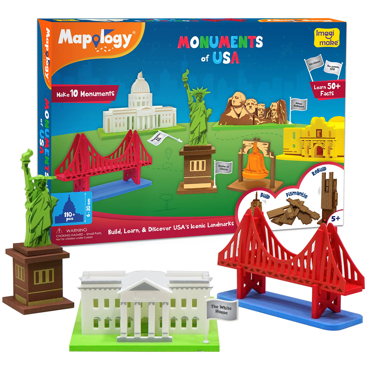 Imagimake Mapology Monuments of USA | 3D Puzzles for Kids | STEM Toys & Games | Educational Toys for Kids 5-7 | Birthday Gift for Boys & Girls Age 5 Years & Up | Christmas 3-D Puzzle for 8-10