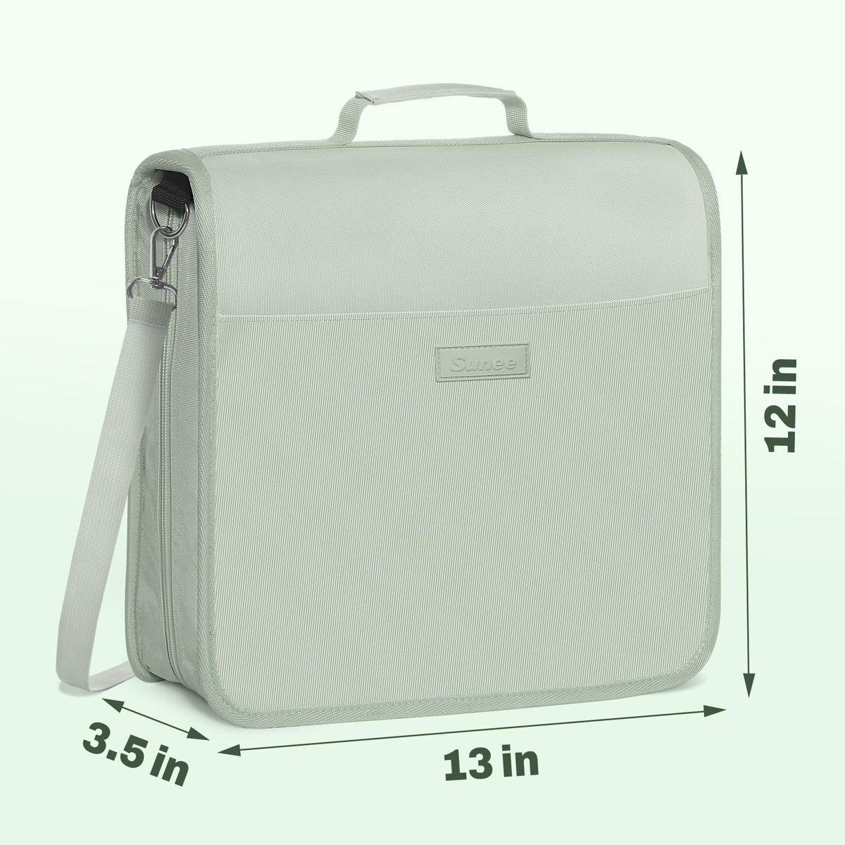 SUNEE Zipper Binder 3 Ring, 3 Inch O-Ring with Handle and Shoulder Strap, 600-Sheet Capacity, 5-Tab Expanding File Folder, Multi-Pockets for Middle School Organizer Binder with Zipper, Sage Green
