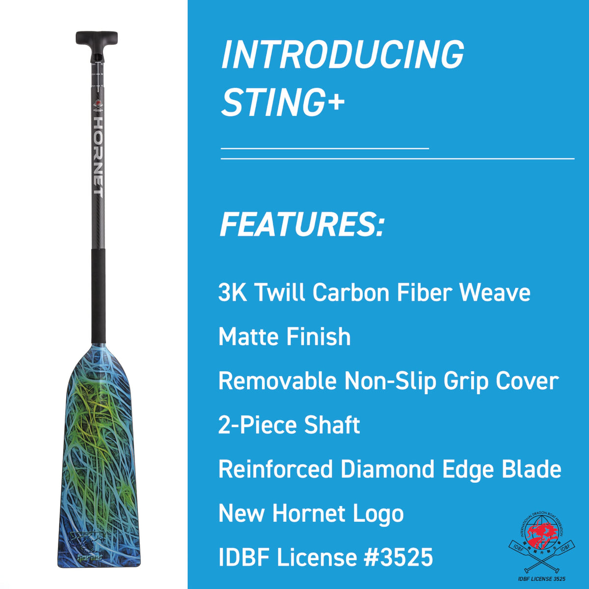 Hornet Watersports Dragon Boat Paddle - Dragon Heart - Adjustable Carbon Fiber Dragon Boat Paddle - IDBF Approved - Dragon Boat Accessories (Leverlock Adjustable)