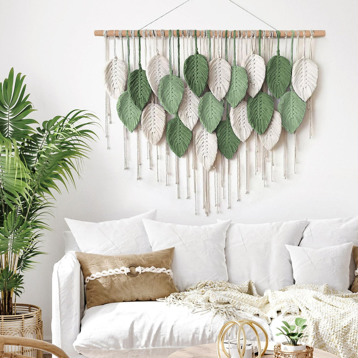Weldomcor Large Macrame Wall Hanging, Boho Leaves Macrame Tapestry Wall Decor Handmade Woven Hanging Decor Chic Bohemian Wall Art Home Decoration for Bedroom Living Room Nursery Office 39"W x 29.5"L