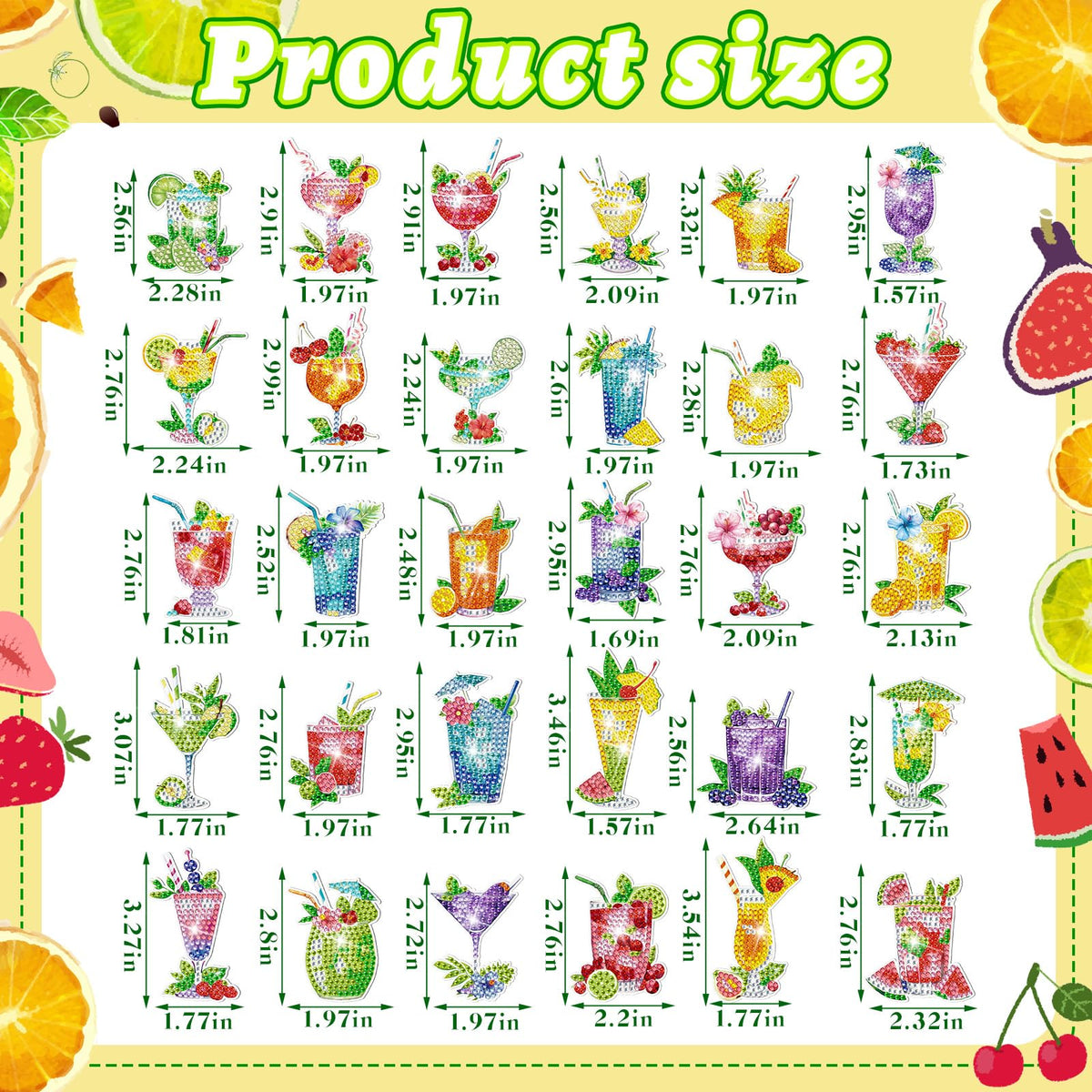 Remuuly 30 Pcs Cocktail Diamond Painting Magnets, Summer Diamond Art Magnet Kits for Adults, Tropical Drink 5D Rhinestones Gem Refrigerator Magnetic Stickers for Beginner, DIY Crafts, Fridge Gifts