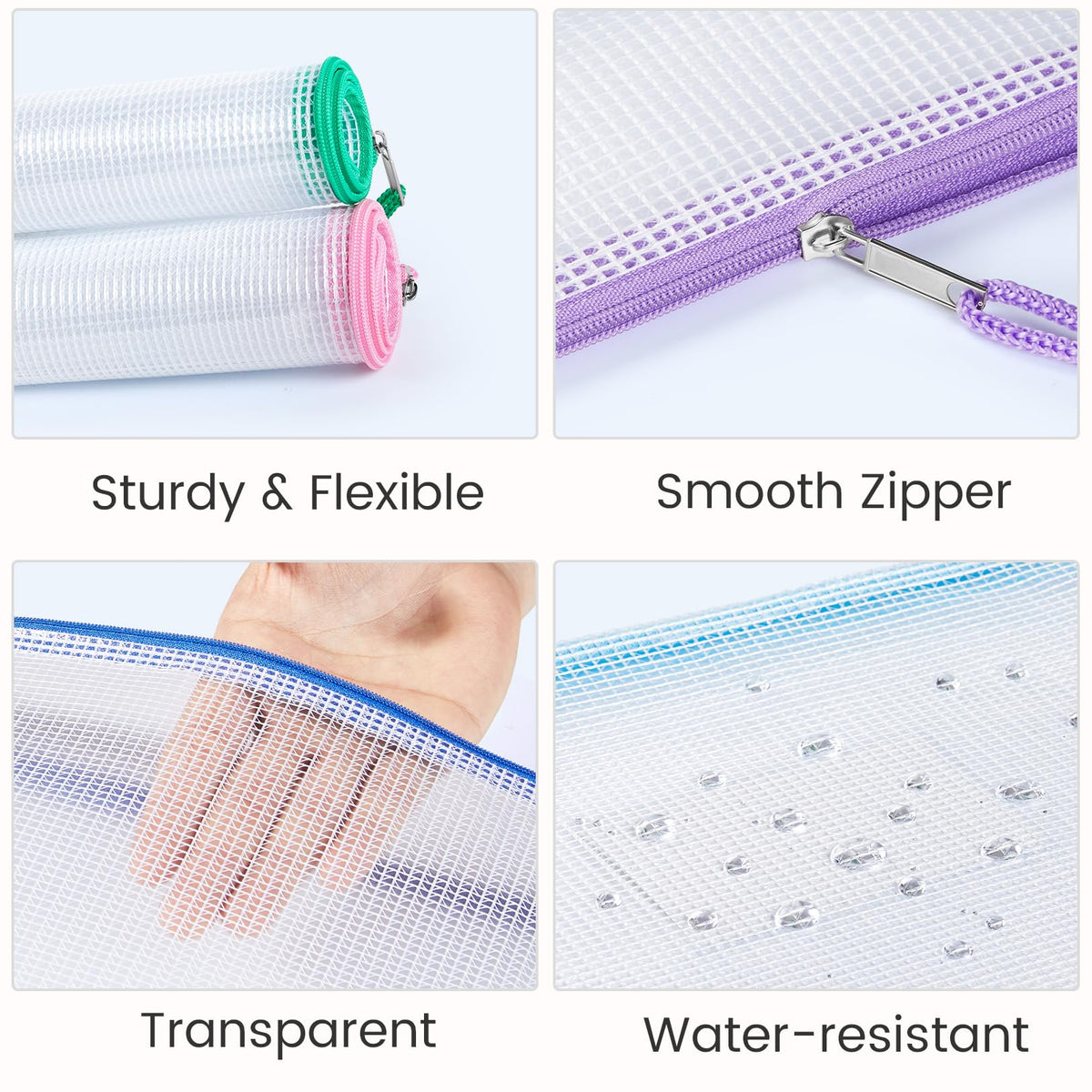 Sooez 24 Pack Mesh Zipper Pouch with Sticky Labels, A4 Mesh Bags, Sturdy Letter Size File Folders Organizer, Office School Classroom Supplies, Toy Storage Bag Board Game Puzzles Organization, Black