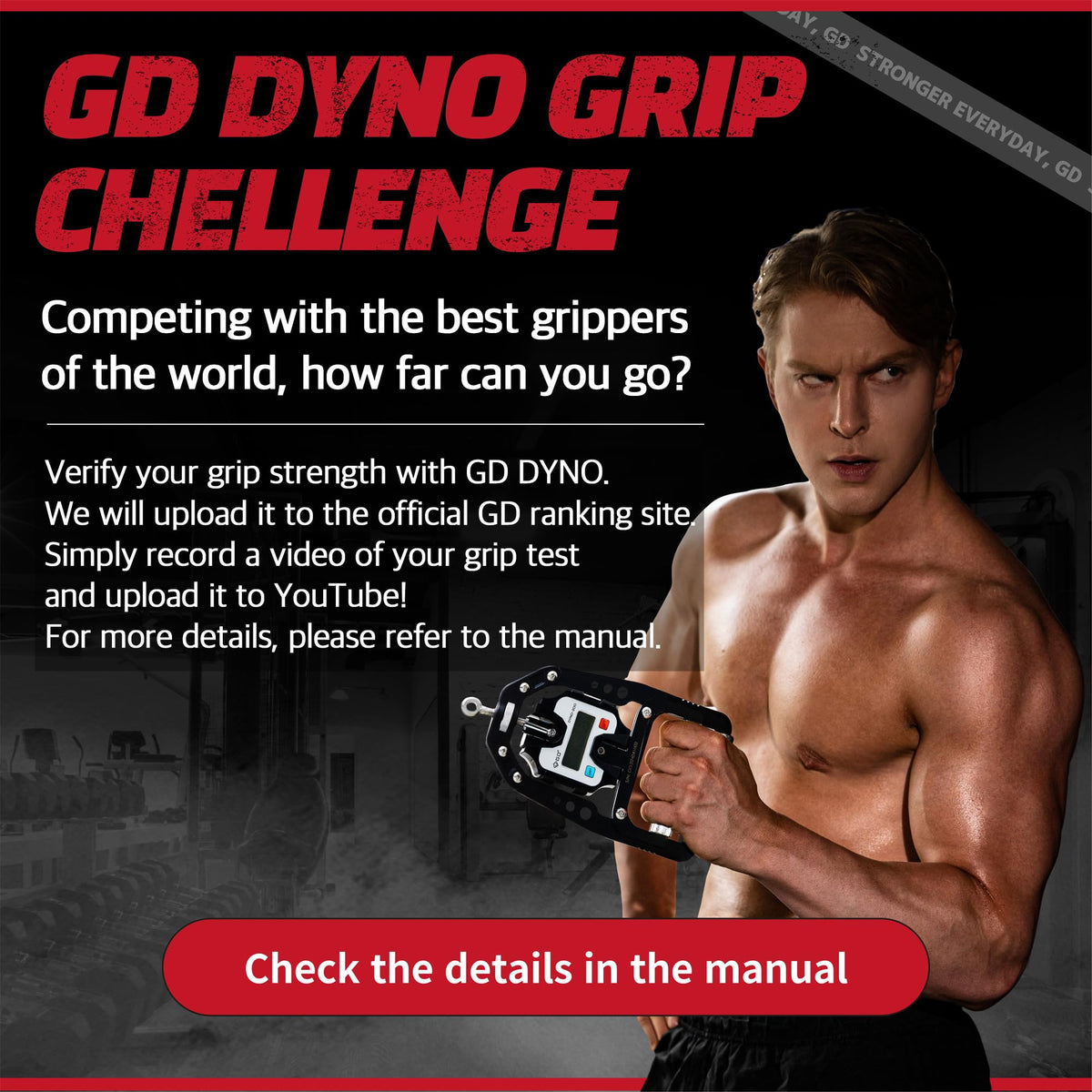 (NEW) GD DYNO-200 Digital Hand Dynamometer Grip Strength Measurement Electronic Hand Grip Strength Tester Grip Strengthener Hand Exerciser 440 Lbs (200 Kgs)