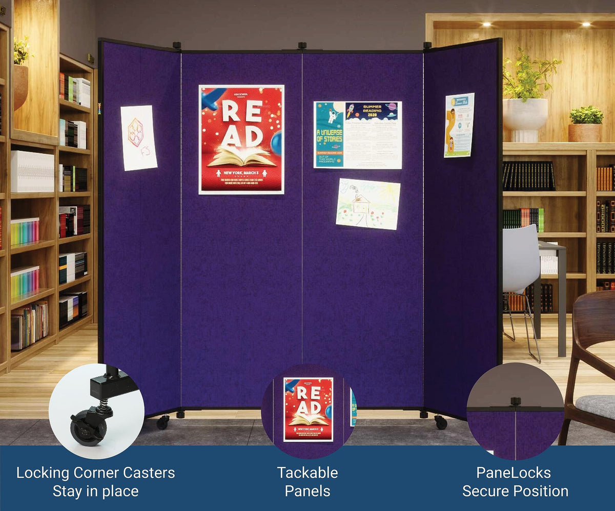 Screenflex Display Towers, Portable Wall Divider Boards for Art Show Partitions, Classroom Panels and Offices - 5'9”H x 3'1”W - 3 Panels - Charcoal Black Fabric