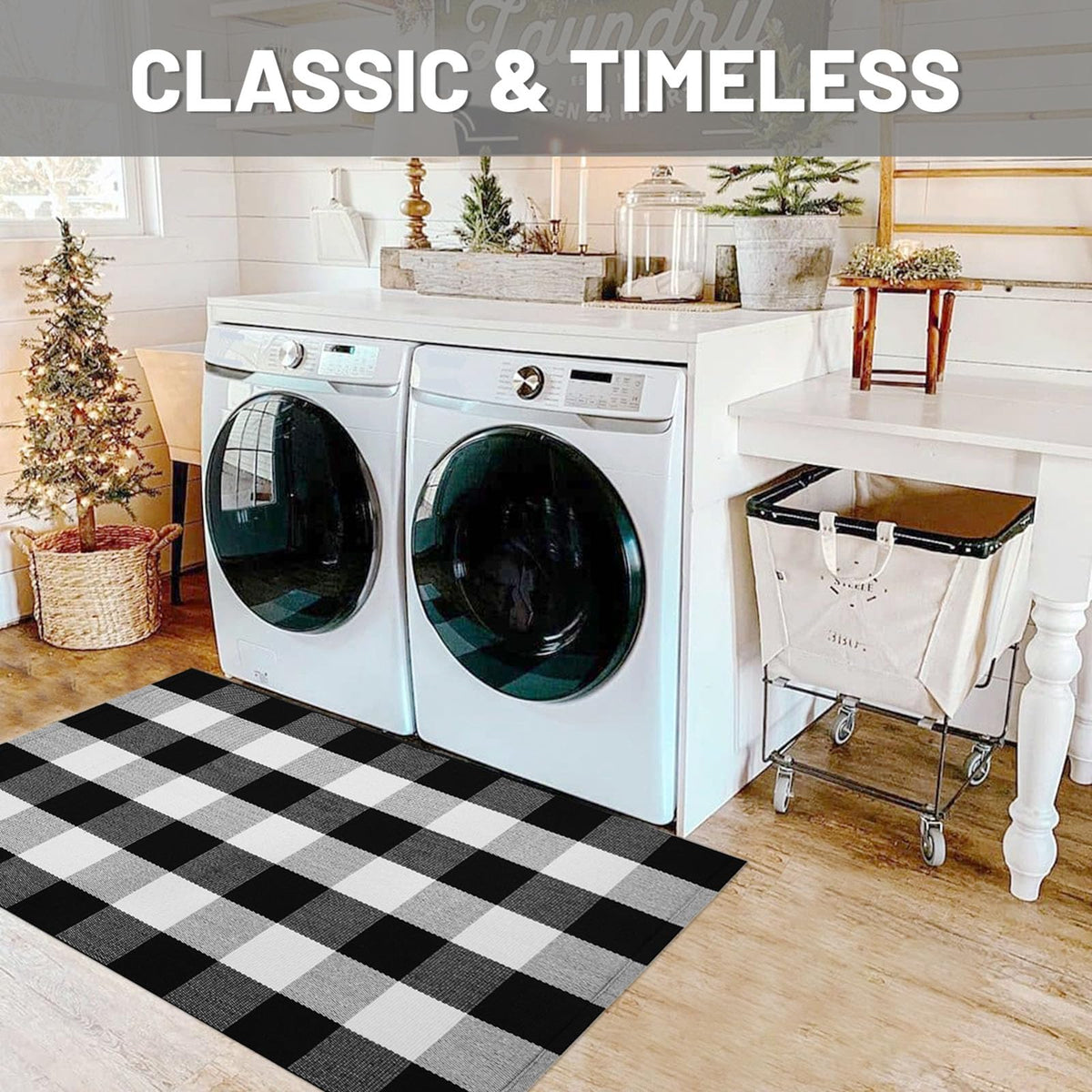 IOHOUZE Cotton Buffalo Plaid Check Rug Outdoor Doormat 27.5 x 43 Inches Washable Woven Outdoor Indoor Welcome Mats for Front Door/Farmhouse/Entryway/Home Entrance black and White Outdoor Rug