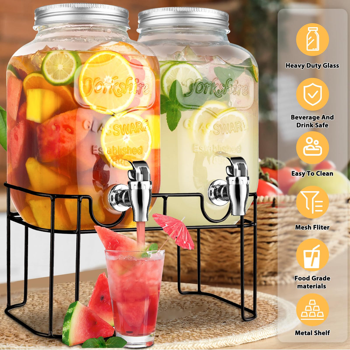 1 Gallon Glass Drink Dispensers For Parties，Lemonade Beverage Dispenser With Stand And Spigot For BBQ, Picnic, Party,Laundry Detergent Dispenser