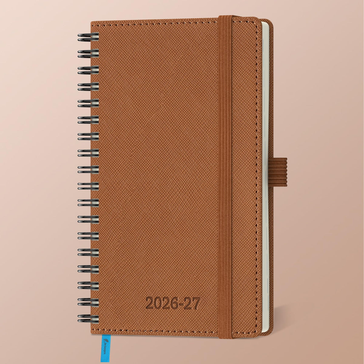IN-LUXPRO Planner 2026-2027 Daily Weekly and Monthly,6.5"x3.75",18 Months Spiral Bound Calendar Agenda with Self-adhesive Pen Holder,2026 Academic Plan with Vegan Leather Soft Cover,Brown