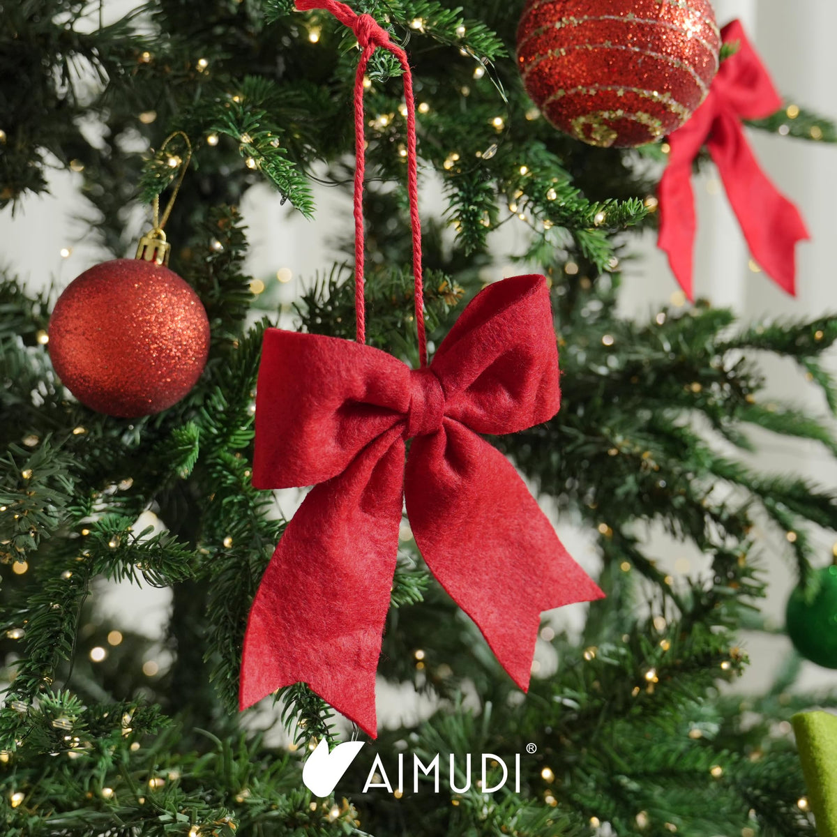 AIMUDI Red Bows for Christmas Tree 5'' Hand Felted Christmas Bow for Gift Wrapping Premade Bow Gift Bows for Presents Crafts Wreaths Fireplaces Winter Holiday Christmas Decorations, 24 PCs