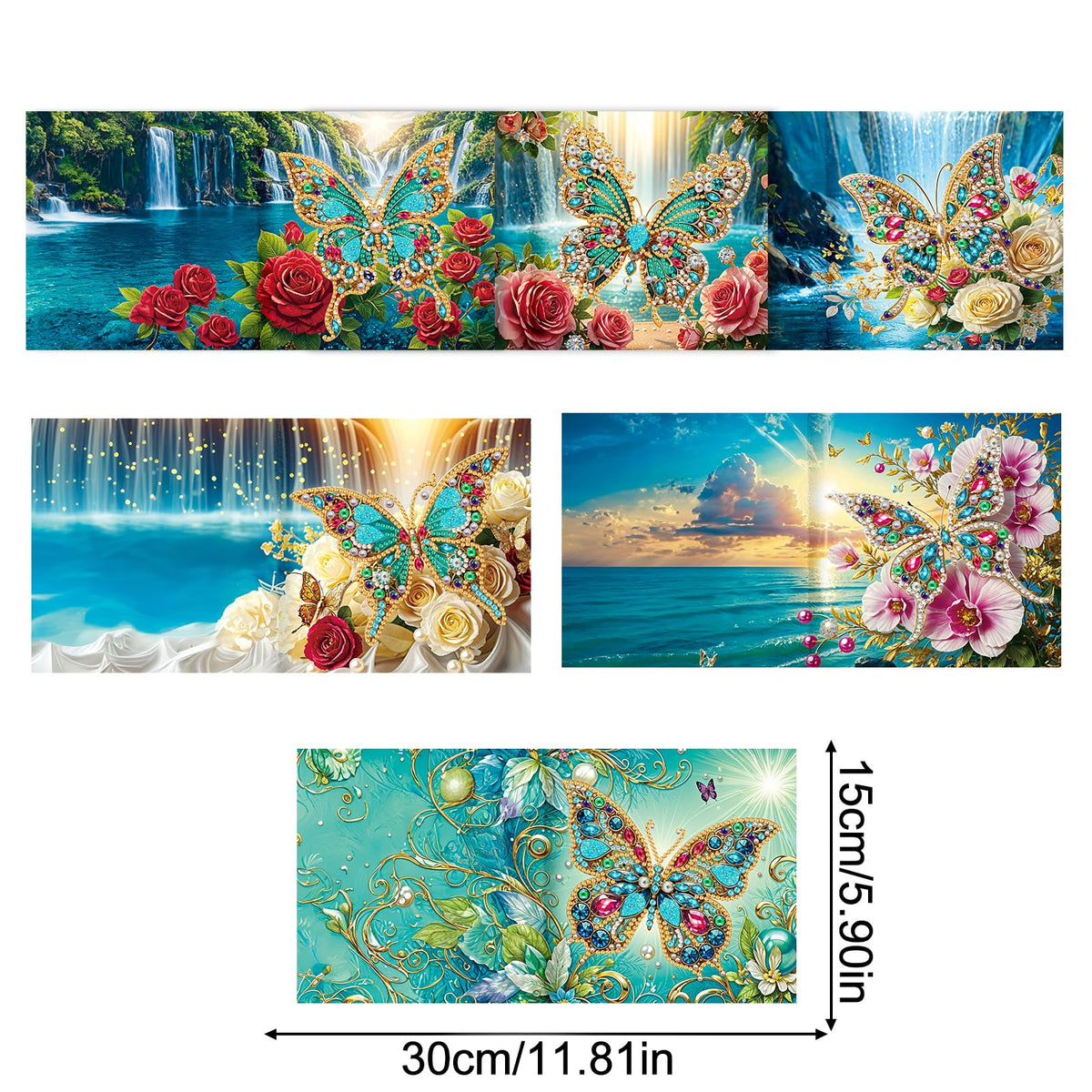 pigpigboss 6 Packs Butterfly Diamond Painting Greeting Cards, Flower Butterfly Diamond Art Birthday Card Kit, Sunrise Landscape Diamond Dots Greeting Cards Arts Crafts for Adult Holiday Blessing