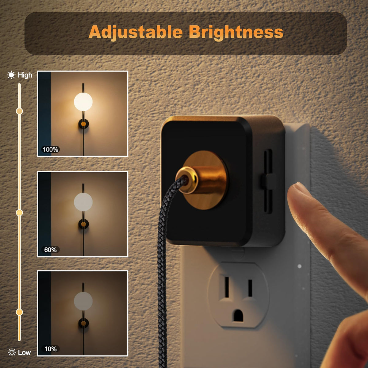 JandCase Night Lights Plug into Wall, 2 Pack 3000K Round Milky Night Light with 1.5M Braided Cord, 0-100 LM Adjustable Plug in Nightlight, Auto Light Sensor,Flexible Placement for Bedroom, Bathroom