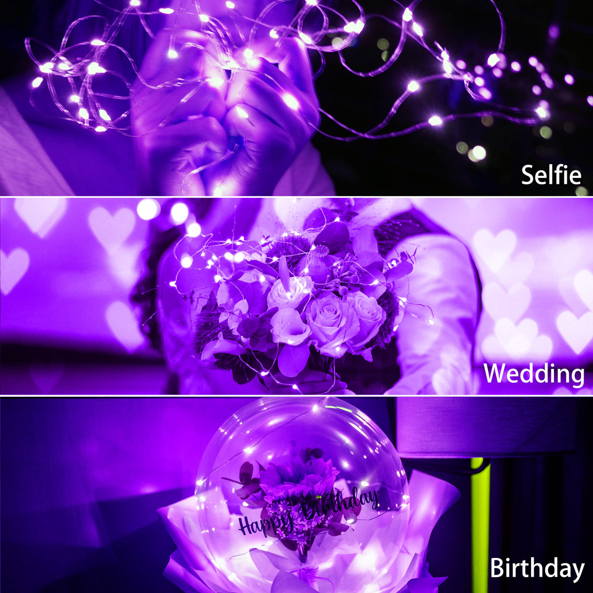 SunKite 16 Packs 20 LED Purple Fairy String Lights Battery Operated Waterproof 6.6 Feet Silver Copper Wire Firefly Starry Moon Lights for DIY Bottle Costume Wedding Party Bedroom Table Decor