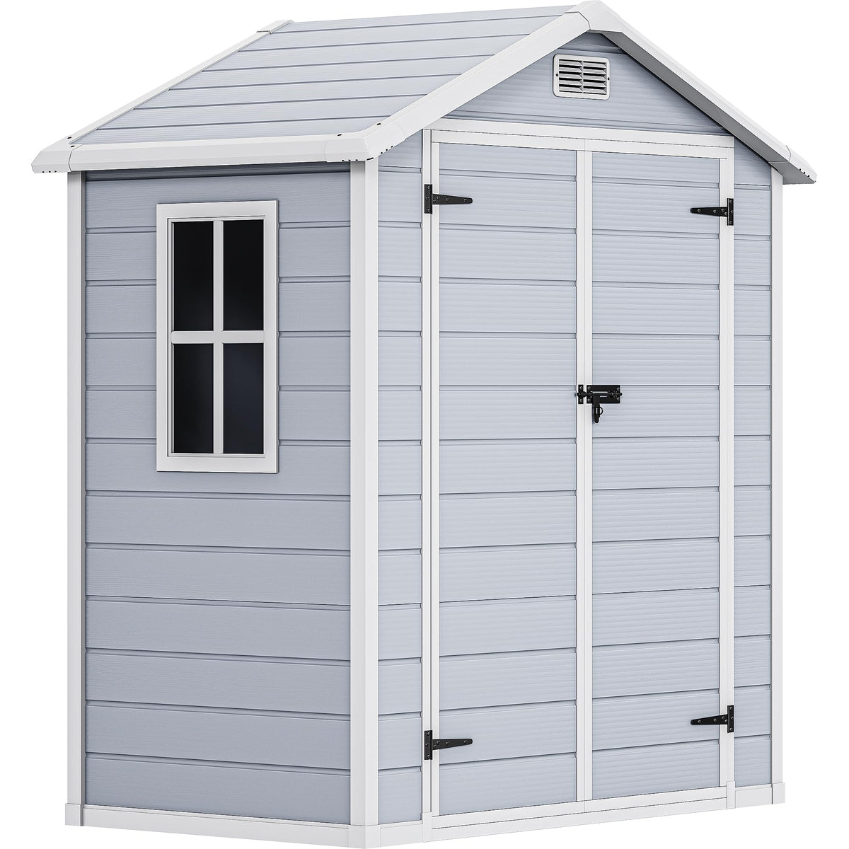 DWVO 6x4 FT Resin Storage Shed with Reinforced Floor, Outdoor Storage Shed with Lockable Door, Window and Vents, Waterproof Plastic Tool Storage for Garden, Backyard, Patio, Lawn