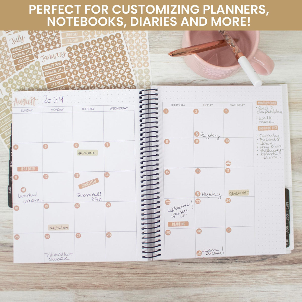 bloom daily planners Muted Neutrals Calendar Essentials Planner Stickers - 8 Sheets, 1629 Stickers Per Pack! - Color Coordinating Monthly Headings, Dates, Icons, Etc. - Aesthetic Boho