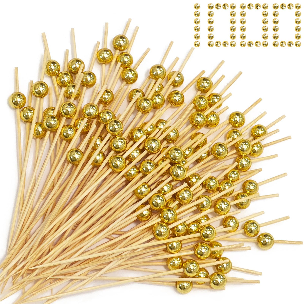 1000 Pieces Cocktail Picks Fancy Toothpicks for Appetizers 4.7 Inch Decorative Appetizer Skewers Cocktail Sticks for Drinks, Fruit, Charcuterie, Wedding Food Party (Gold)