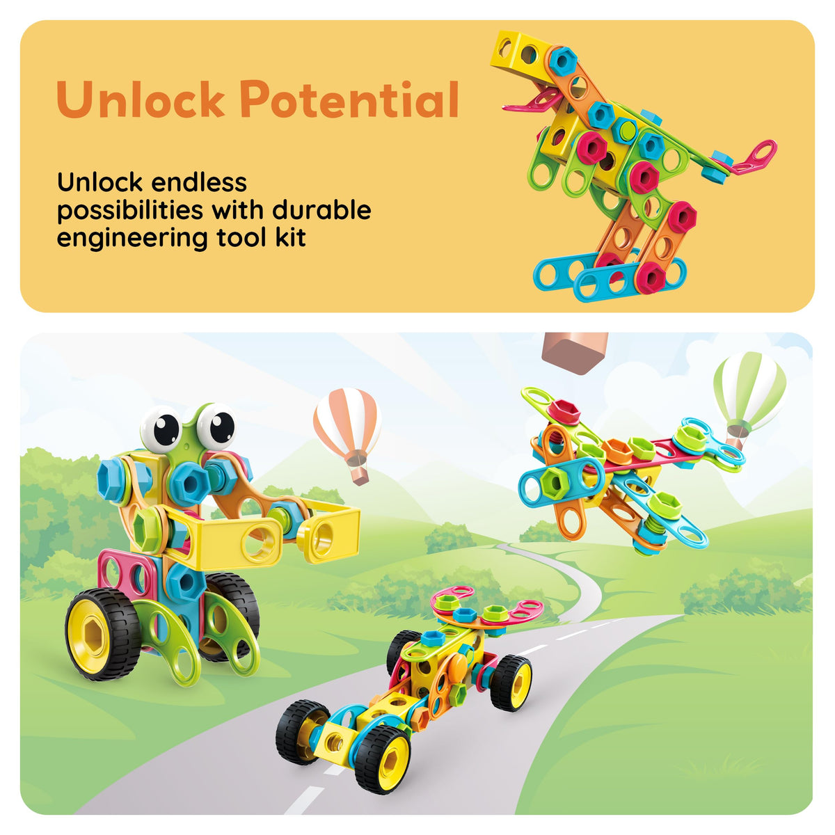 PicassoTiles STEM Learning Toys 250 Piece Building Block Kids Construction Engineering Kit Toy Blocks Children Early Education Playset w/Free IdeaBook, Power Drill, Clickable Ratchet, Age 3+ PTN250