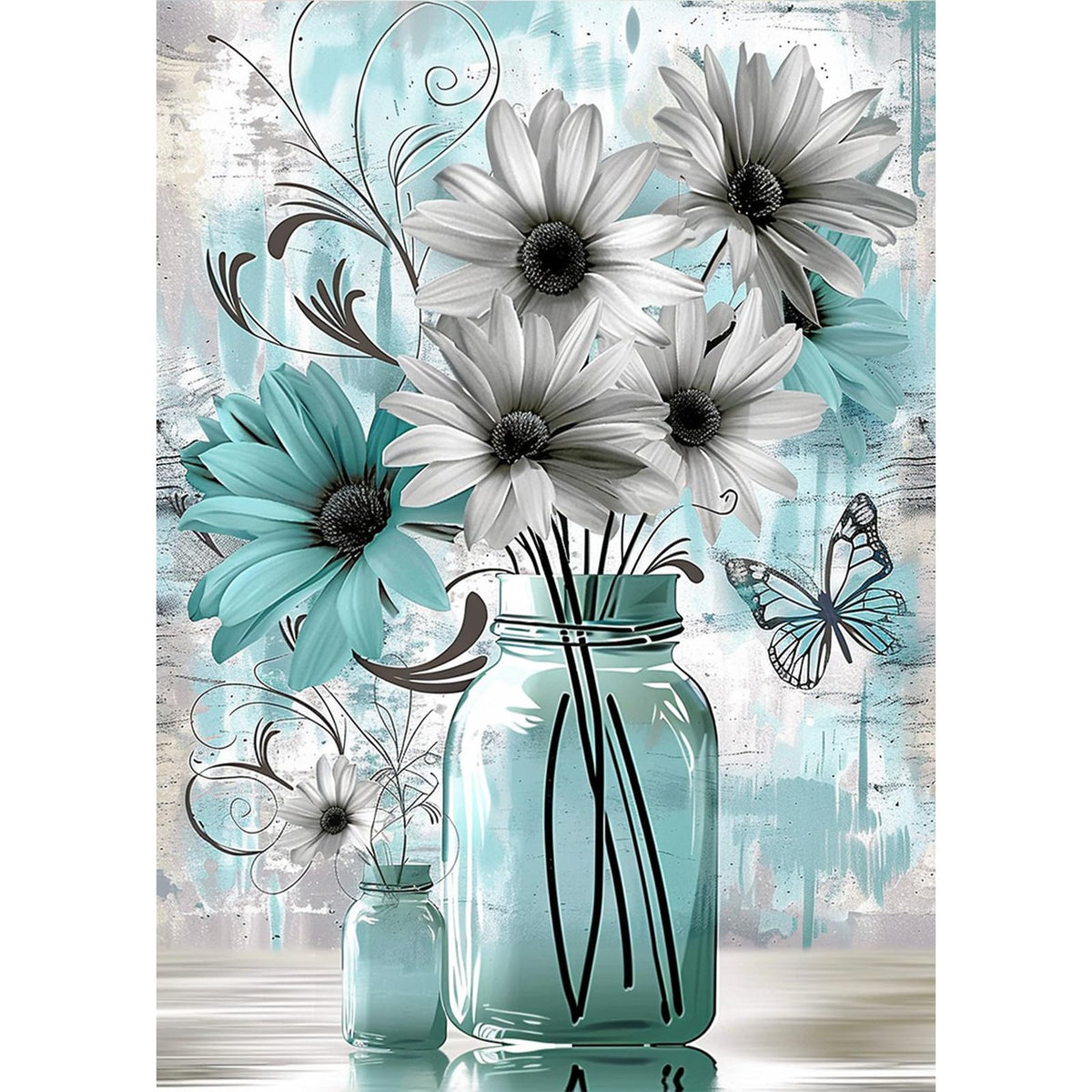 Lxmsja Daisy Diamond Art Kits for Adults, Rustic Flower DIY Full Drill Diamond Painting Kits for Beginners, 5D Gem Art Crafts for Adults, Home Wall Decor 12x16 inch