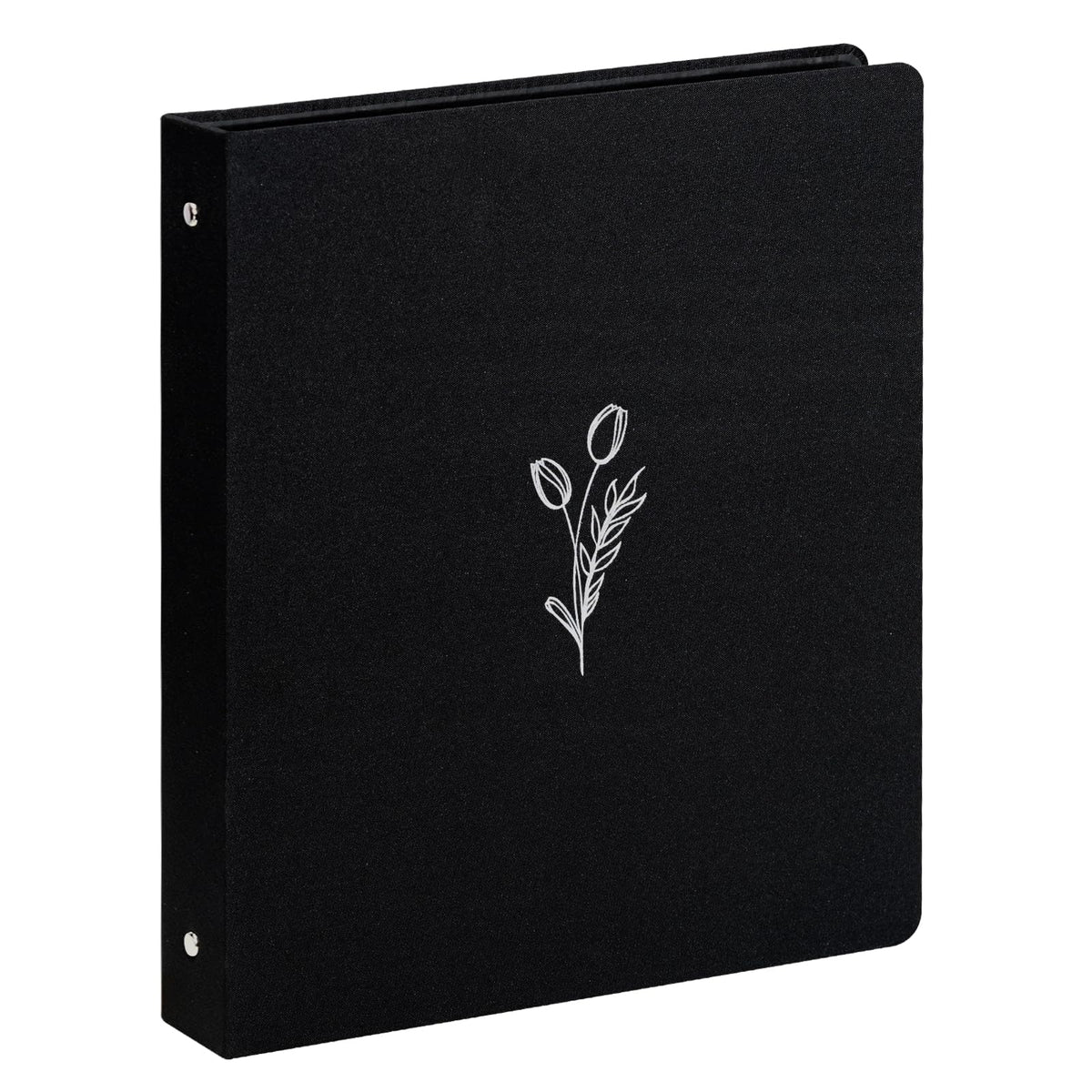 Premium Linen 3 Ring Binder 1 Inch - Decorative Hardcover Binder with Round Rings, Holds 8.5 x 11 Letter Size Paper for School, Office, Home Organization & Presentation, Tulip, Black