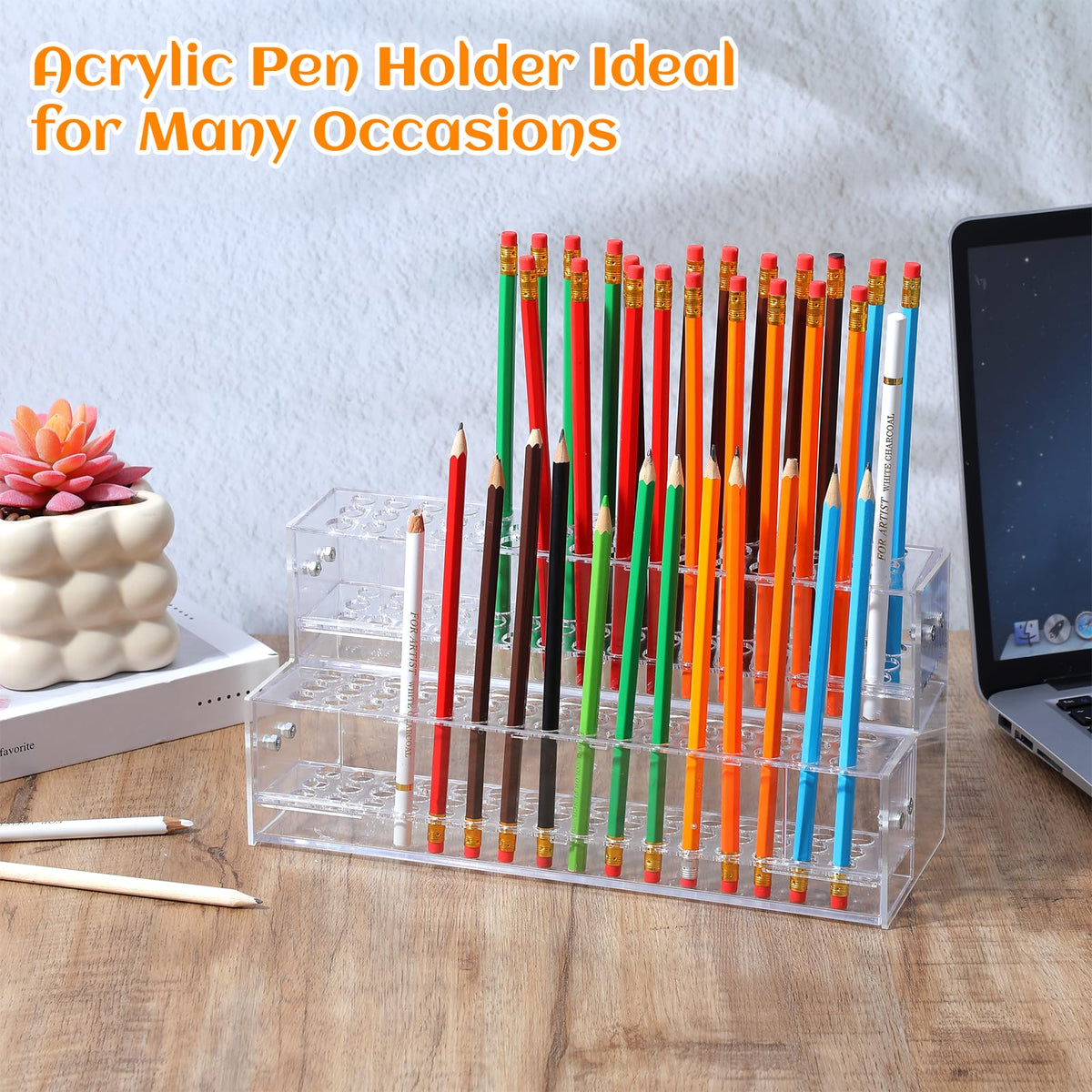 Tolare 2 Pcs 2-Tier Clear Acrylic Pen Holder with 96 Slots - Multi-Hole Acrylic Pen Display Stand for Organization, Perfect Makeup Brush Holder & Art Brush Rack Organizer for Office Desk, Craft Shows