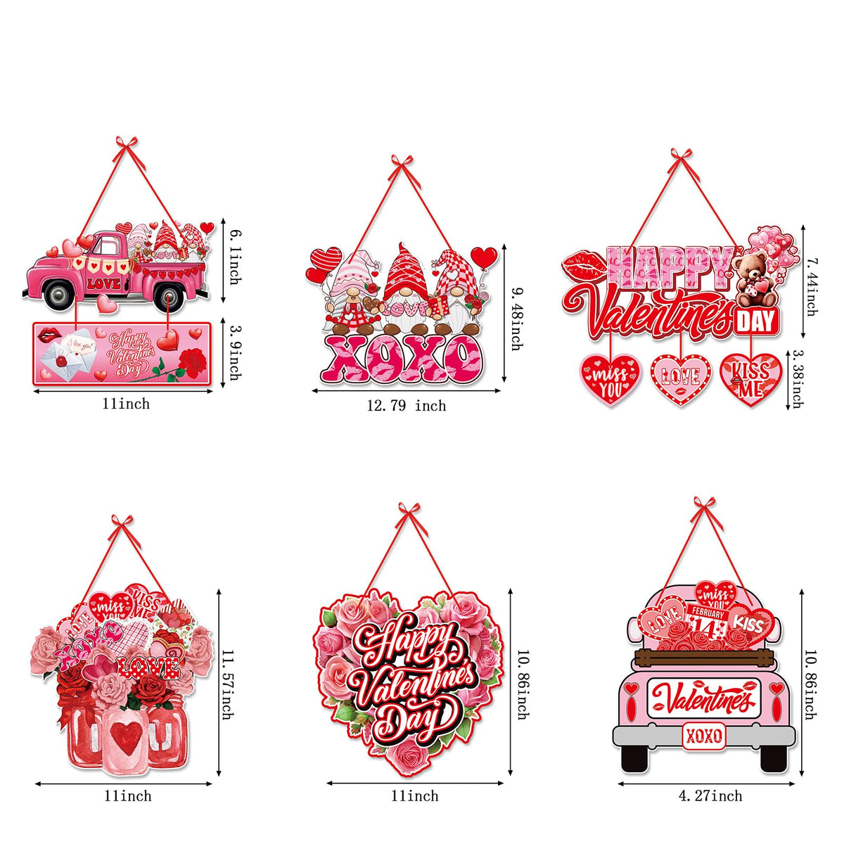 Pink-Red Valentines-Day Front-Porch Door Hanger-Decor - 6pcs Love Romantic Special Night Galentines Party Paper Signs Banners,Engagement Wedding Anniversary Wall Hanging Decorations Lasting Surprise