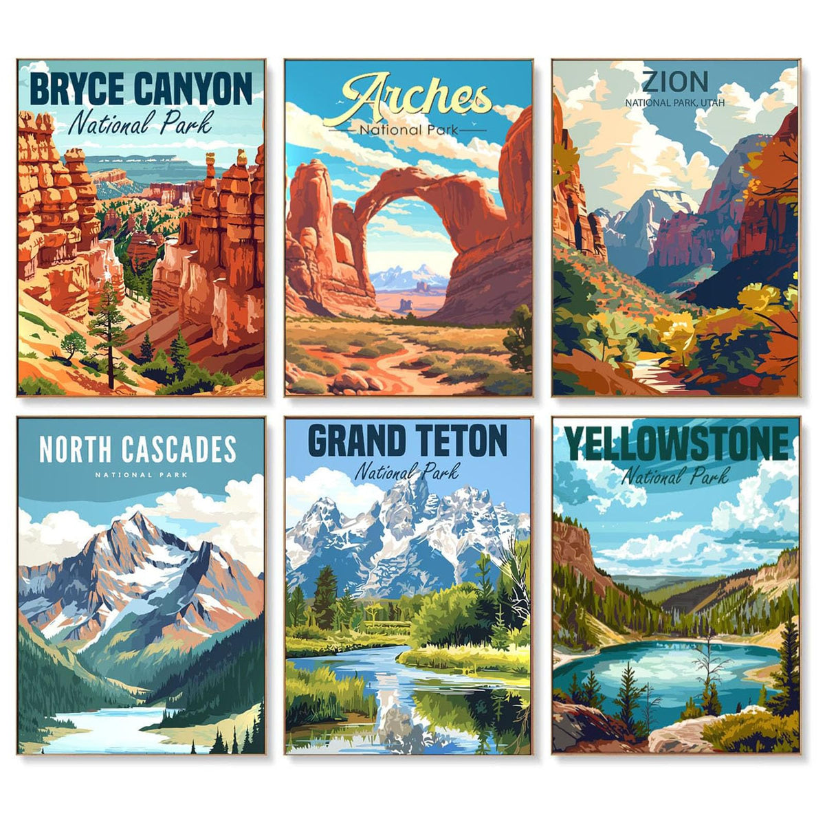 bleihum 6 Pack Paint by Numbers Kit for Adults National Park- Landscape Adult Paint by Number Kits on Canvas, DIY Acrylic Painting with Numbers Craft for Home Decor Gift 10x14 in
