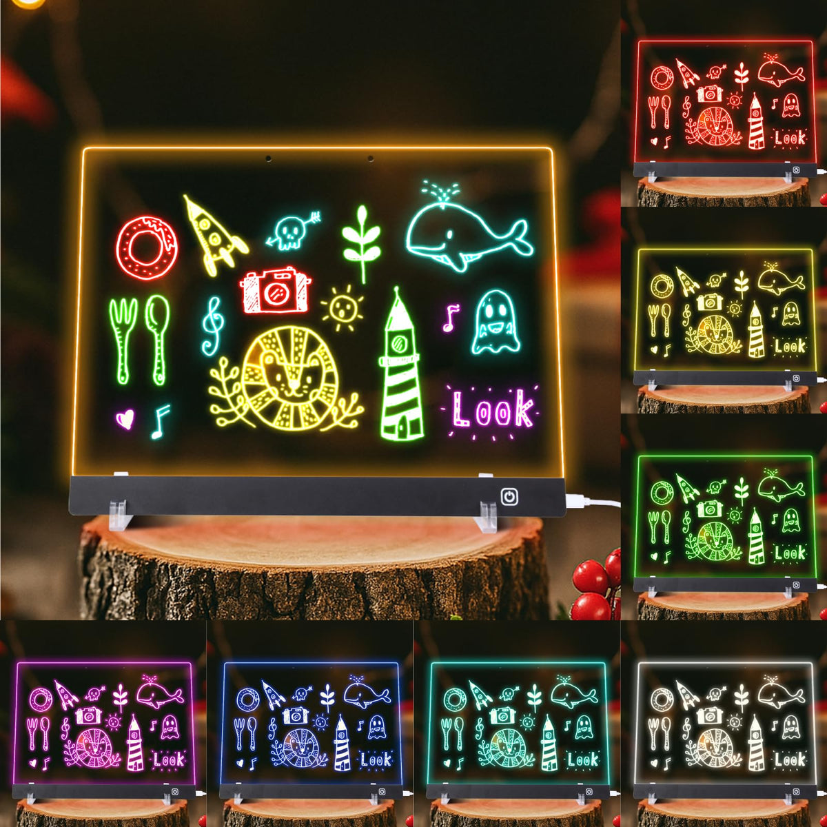 LuxuMach LumiBoard Led Drawing Board for Kids, LED Note Board with Colors, Glowing Acrylic Dry Erase Boards, Gift for Girls on Birthdays & Christmas (13.8" x 9.8", Black)