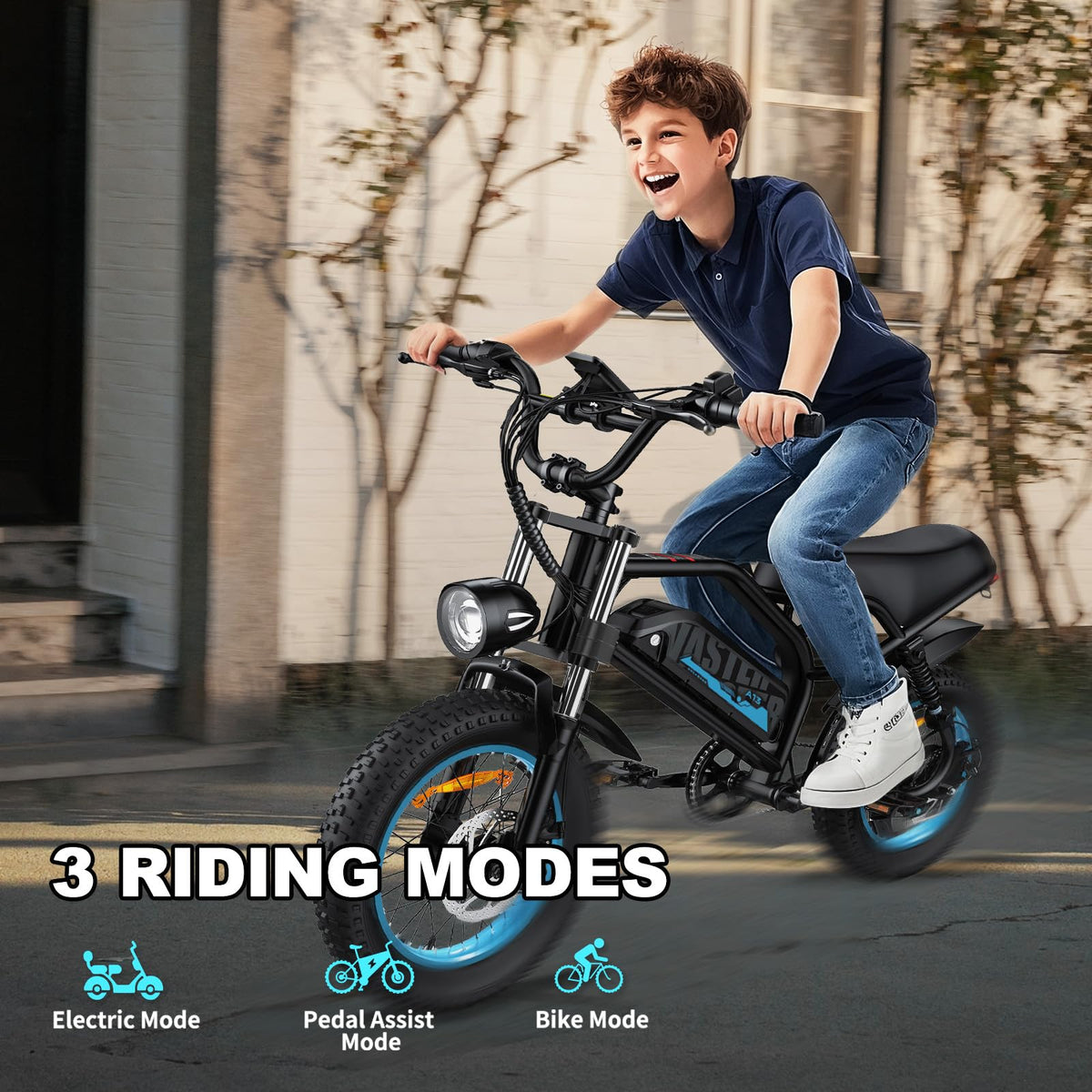 AVDLBIKE Electric Bike, 16'' Fat Tire eBike for Teens/Adults, 500W E-Bike with 36V/12.8Ah Removable Battery, 20 MPH 45 Mile Range Commuting Electric Mountain Bike with Dual Dual Brakes-Blue A13