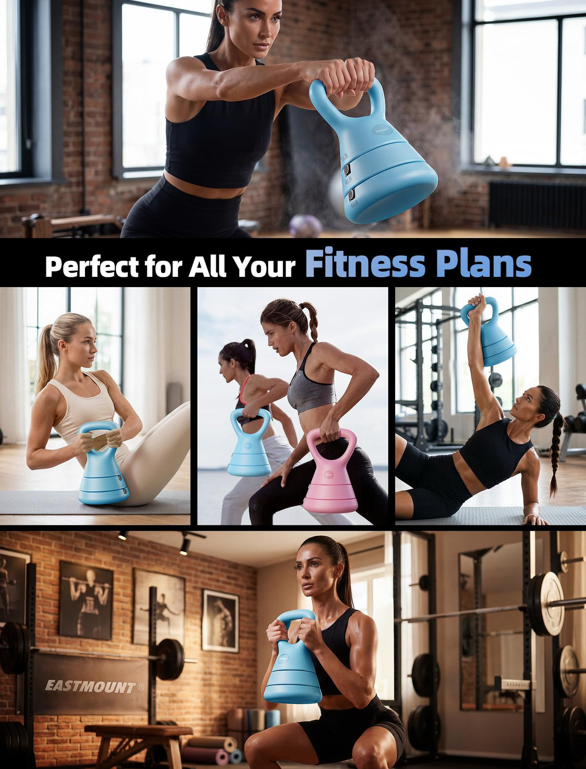 EAST MOUNT 15LB Adjustable Kettlebell Set – 3-in-1 (5/9/15 LB), Compact Adjustable Weights, Wide Triangle Handle and Wrist-Friendly Design for Home Gym, Full-Body Workouts and Strength Training, Blue