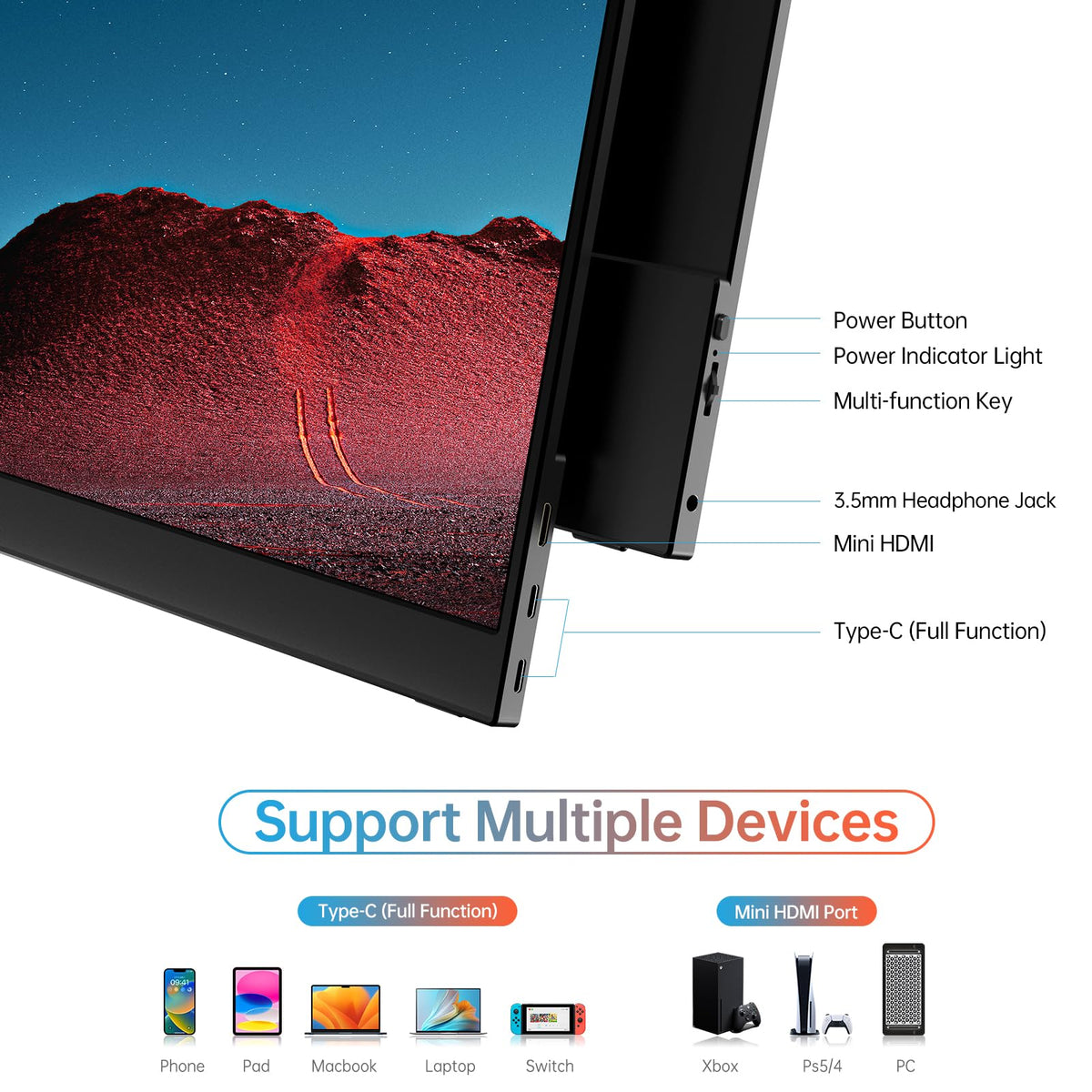 MNN 4K Portable Monitor 15.6" 3840x2160 UHD USB-C HDMI Laptop Monitor, 100% Adobe RGB IPS Computer Gaming Display HDR Travel Monitor w/Speakers & Smart Cover for Laptop Xbox PS5 Switch PC Phone