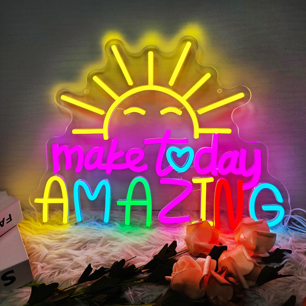 Make Today Amazing Neon Sign, Cool Sunrise Dimmable Neon Light Up Inspirational Slogan Boho Hanging Wall Art Decor LED Sign for Dormitory Room Cafe Club Wedding Gym Party Birthday Christmas Gift