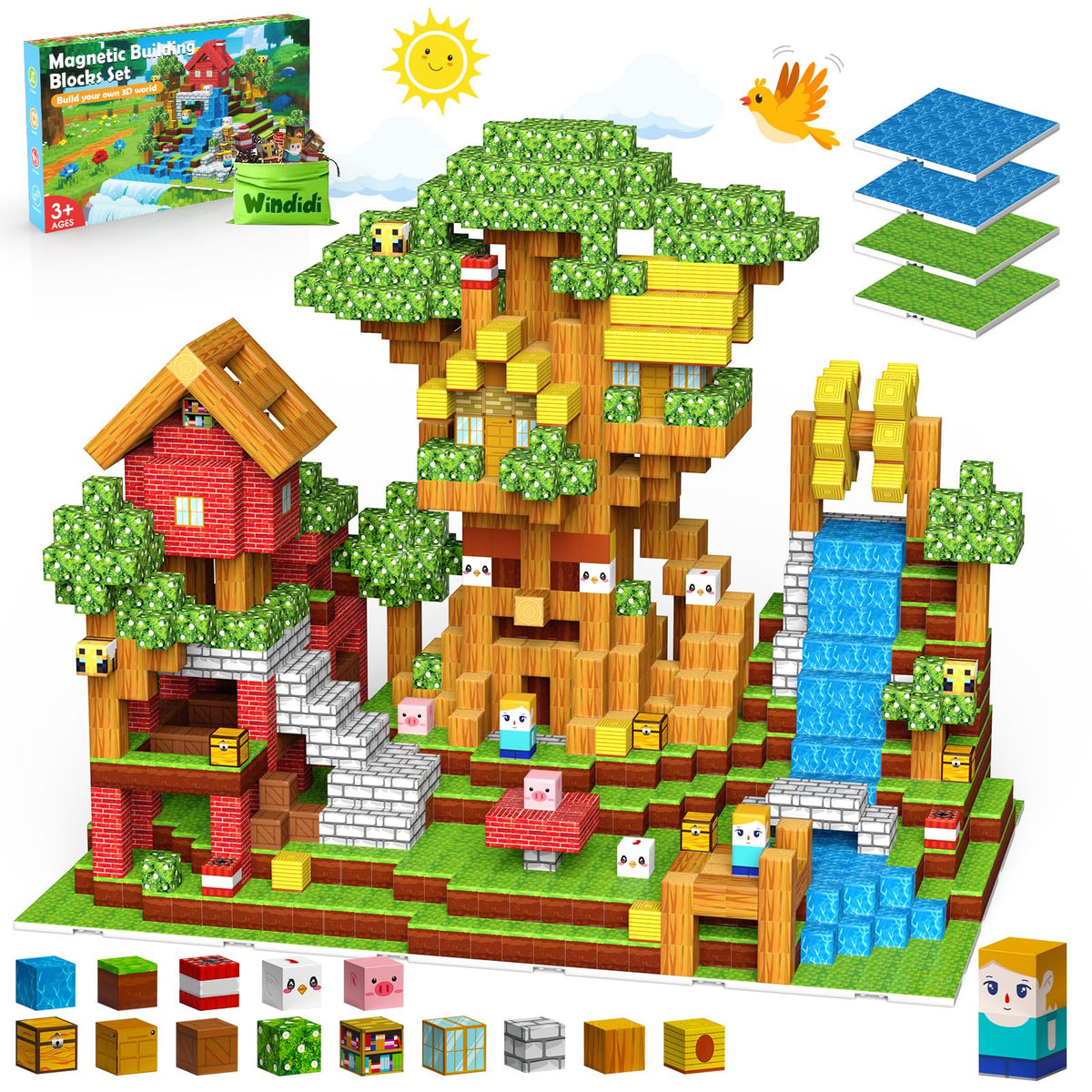 Magnetic Blocks - Magnetic Building Toys 100PCS with 4PCS Bases, Travel Magnetic Tiles Game for Kids, Mini Magnetic Tiles for Toddler Boys Age 3-5 4-8 8-12, STEM Sensory Outdoor Travel Toys Gifts