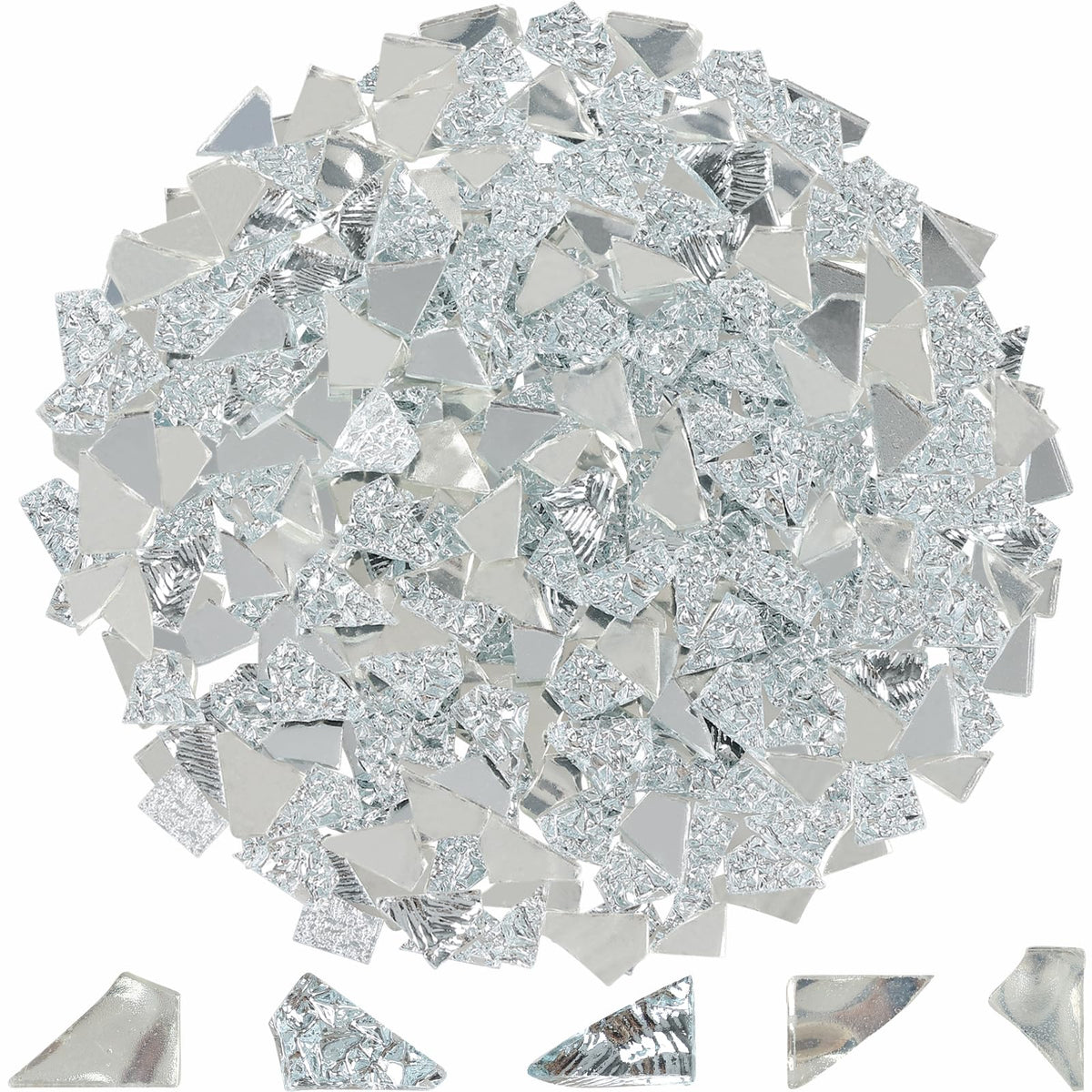 Yazikisa 1.1 lb Irregular Glass Mosaic Tiles for Crafts Bulk Silver Mirror Broken Tile Pieces Adults Kids Handmade DIY Art Making Supplies Scraps Flowerpots Vases Decoration