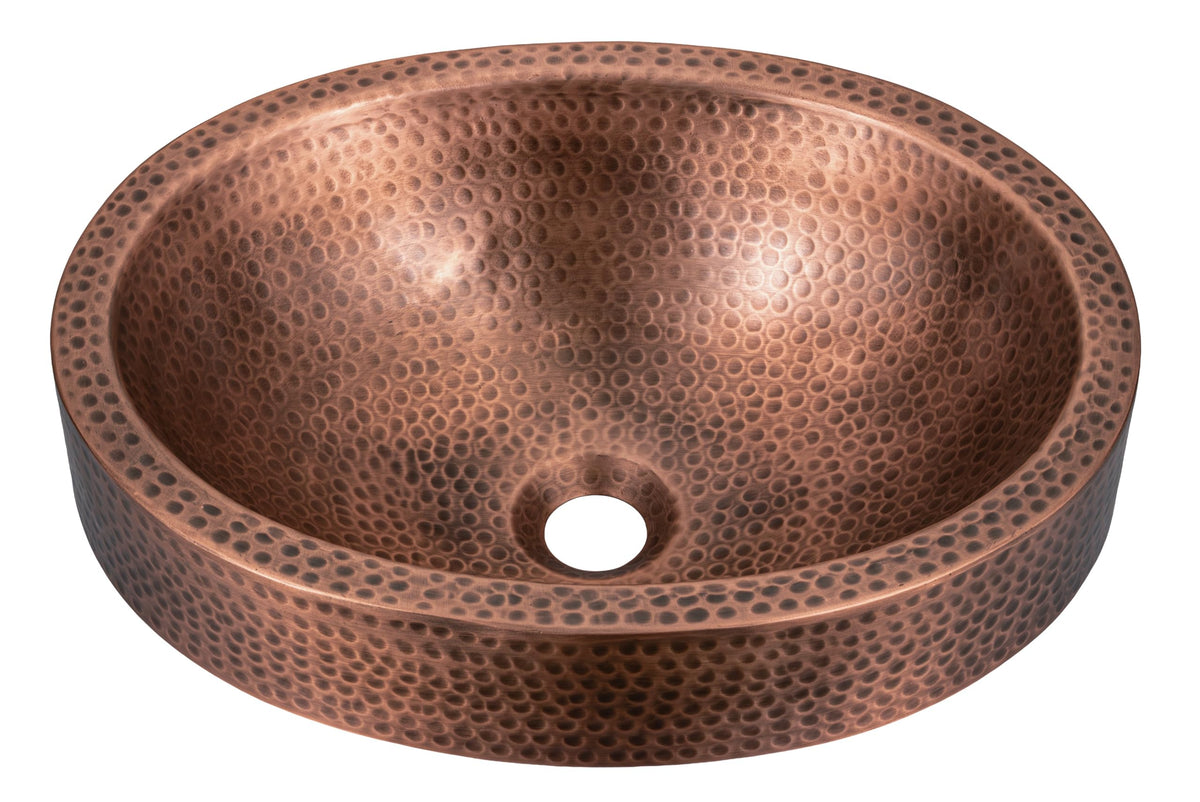 Monarch Abode Bathroom Sink – 17-Inch Oval Skirted Drop In Bathroom Sink, Top Mount Hand Hammered Pure Copper Vanity Sinks for Countertop, Powder Room or Restroom, Drop in Sinks for Bathrooms