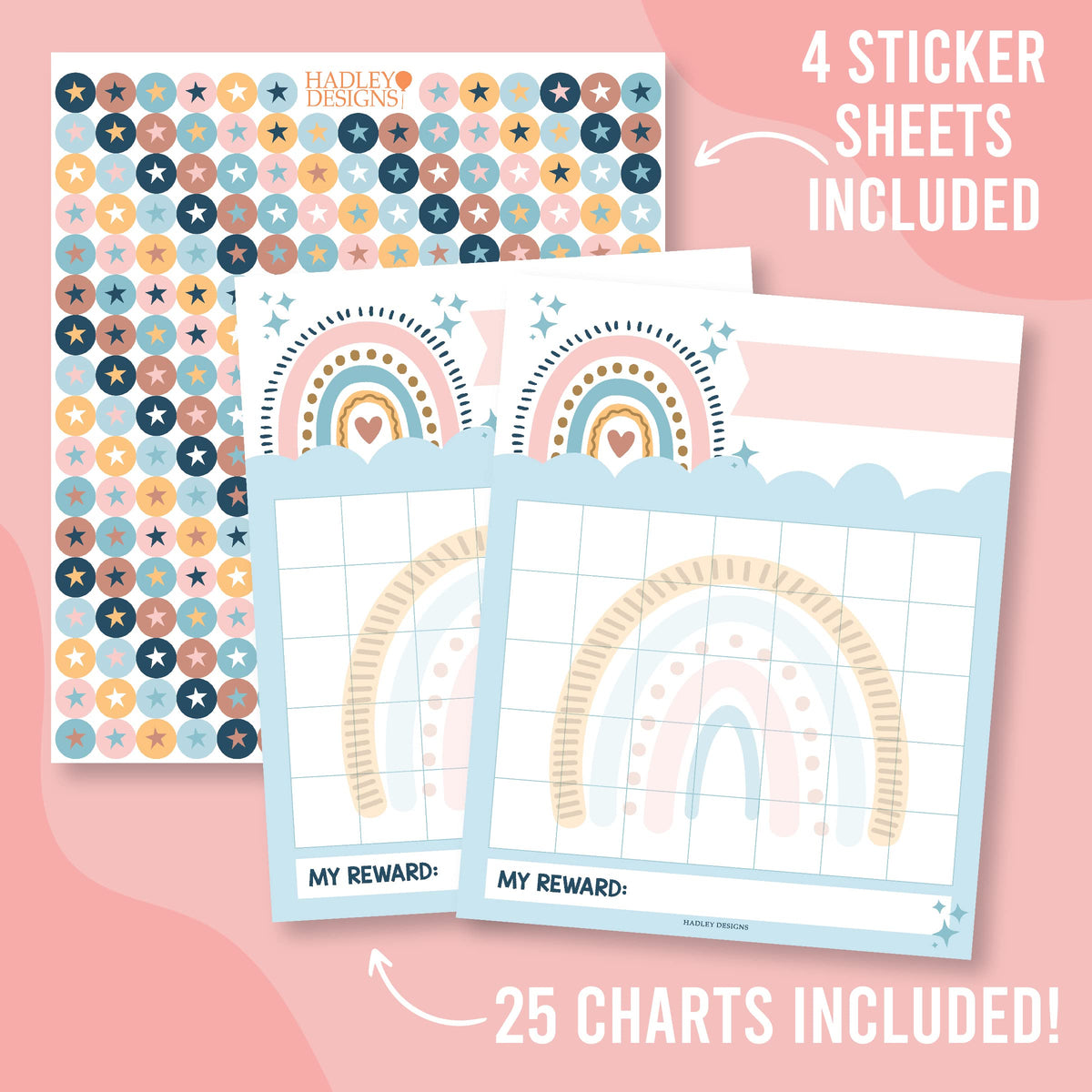 Sticker Chart for Kids Behavior at Home & Classroom - 25 Reward Chart for Kids Incentives, Gold Star Sticker Sheets, Boho Incentive Charts for Classroom Must Haves
