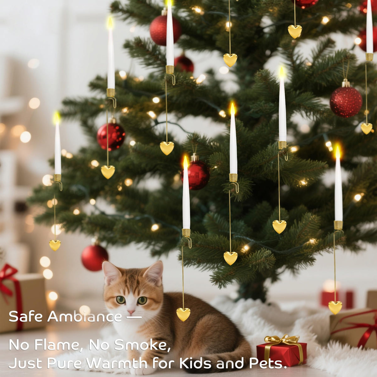 LUSHARBOR Christmas Tree Candles, 10 Pack Flameless Taper Candles for Christmas Tree Decor, Fake LED Candle Battery Operated with Remote for Xmas Wedding Home Gift with Gold Heart Hook