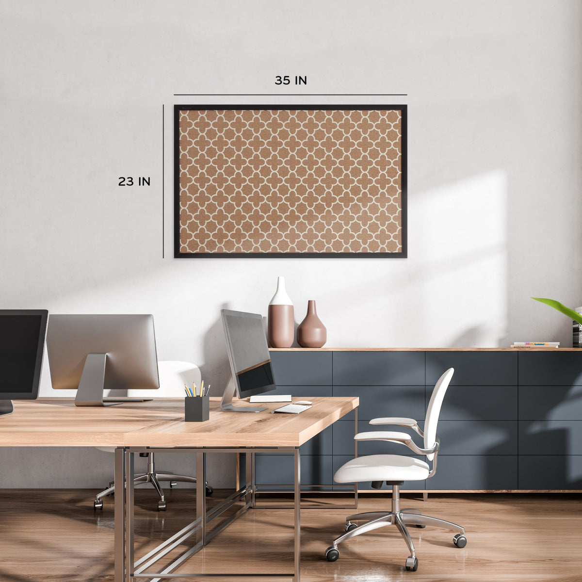 U Brands Cork Bulletin Board, 36" x 24", Black Wood Style Frame, Quatrefoil Design Print, Industrial Grade Pinning Surface