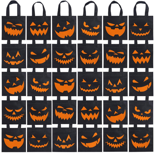 Elcoho 30 Packs Halloween Trick or Treat Non-woven Bags Pumpkin Bag Party Goody Tote Bags Gift Bag with Handles Party Favors, 8 by 8 Inches, 10 Styles