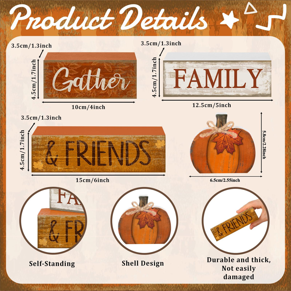 Lineshading 4 Pcs Fall Pumpkin Decor Fall Decorations for Home Wooden Pumpkin Decor Thanksgiving Table Centerpiece Rustic Decorative Autumn Stacked Block Signs Farmhouse for Harvest Party Home Kitchen