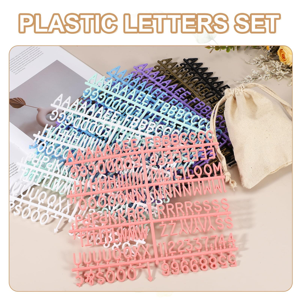 PATIKIL 588 Piece Plastic Letters Set for Felt Letter Board, Black/Bronze Alphabet Message Board Accessories Including Letter Numbers with Restraint Strap for Cafe, Wedding, Birthday