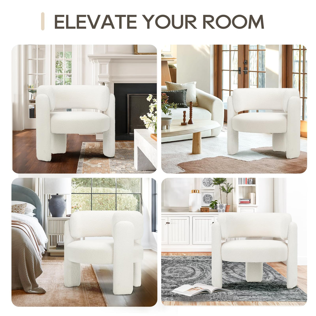 COLAMY Modern Accent Chair Set of 2, Velvet Accent Chairs, Upholstered Barrel Chairs with Solid Wood Legs, Comfy Side Chair for Living Room, Bedroom, Reading, Cozy Reading Chair,Cream