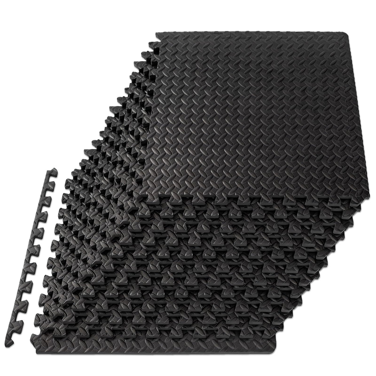 Mat Block APM36001BK-1 Torin Interlocking Foam Exercise Floor Mats: 144 SQ FT, 1/2 inch, 36 Tiles, EVA Gym Mat Flooring, Exercise Equipment Mat for Home Gym Equipment, Black
