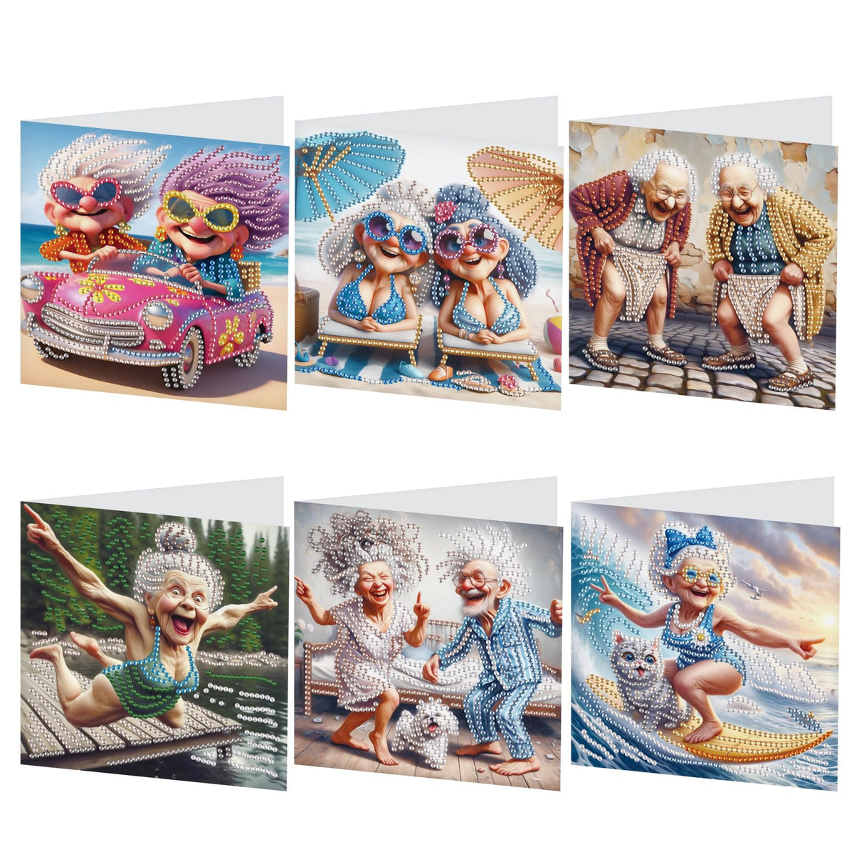 MVVMTOP 6pcs Diamond Painting Greeting Cards for Blessings and Wishes, Grandma DIY Special Shape Crystal Diamond Art Partial, Surface flash Paper Material, DIY Gifts for Christmas Thanksgiving Day
