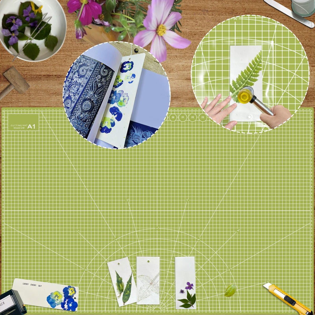 24" x 36" Self Healing Cutting Mat: Double Sided Sewing Cutting Mat Craft Supplies A1 Size for Quilting, Crafts Arts, and Fabric Grey & Green Design (Grey & Green)